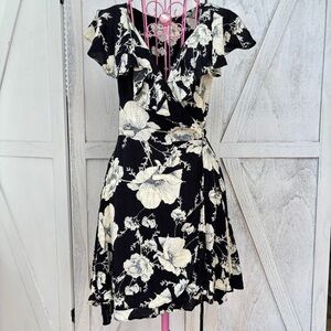 Free People Floral Wrap Dress Women’s Small Black Cream